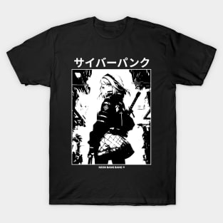 Cyberpunk Girl Manga Aesthetic Goth Grunge Japanese Waifu Anime Streetwear | Black T-Shirt